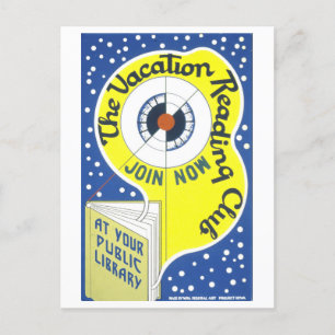 Vintages WPA Library Poster zum Lesen von Ferien Postkarte