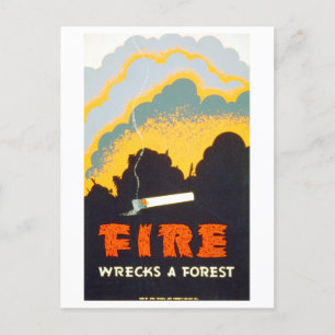 Vintages WPA-Poster: "Feuer zerstört einen Wald" Postkarte