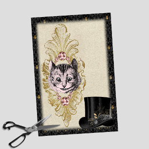 Vintages Wunderland Cheshire Pink Cat und Top Hat Seidenpapier