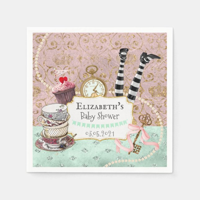 Vintages Wunderland Rosa und Türkis Serviette (Vorderseite)