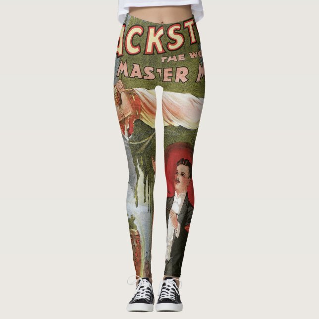 Vintages Zauberposter, Großer Schwarzsteinmagier Leggings (Vorderseite)