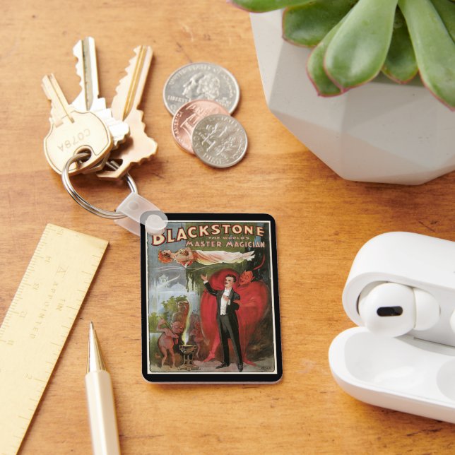 Vintages Zauberposter, Großer Schwarzsteinmagier Schlüsselanhänger (Schreibtisch)