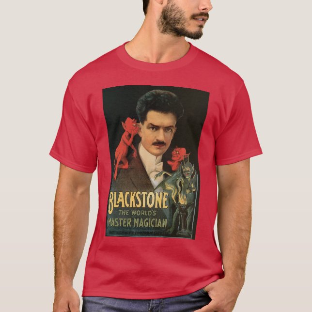 Vintages Zauberposter, Großer Schwarzsteinmagier T-Shirt (Vorderseite)