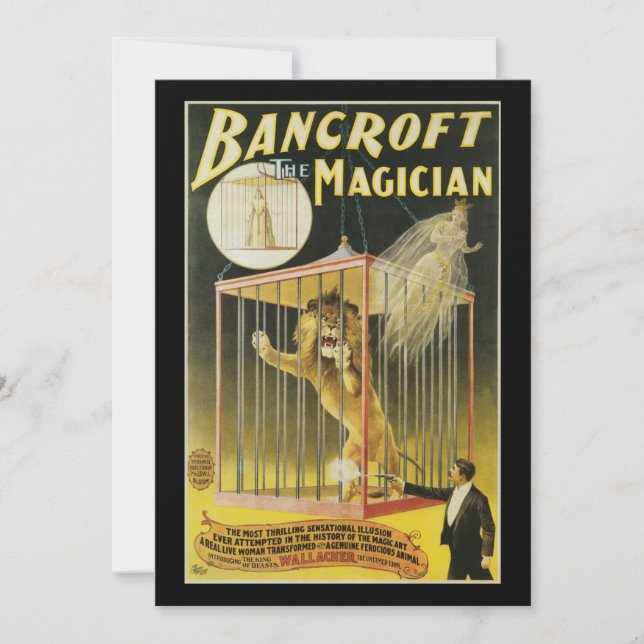 Vintages Zauberposter, Magician Bancroft und Löwe (Vorderseite)