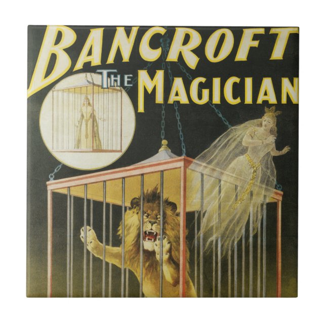Vintages Zauberposter, Magician Bancroft und Löwe Fliese (Vorderseite)