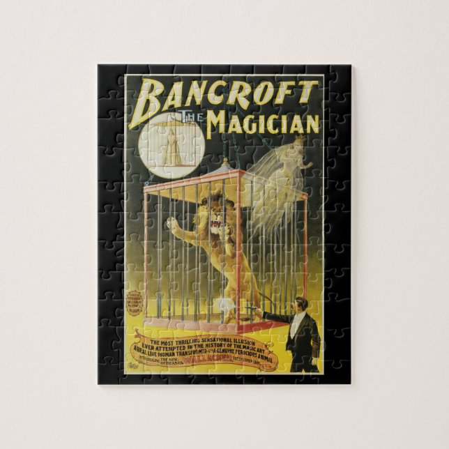 Vintages Zauberposter, Magician Bancroft und Löwe Puzzle (Vertikal)