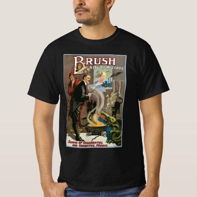 Vintages Zauberposter, Pinsel, König der Zauberer T-Shirt (Vorderseite)