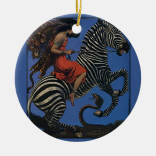 Vintages Zebra mit Art Nouveau Rider Keramik Ornament