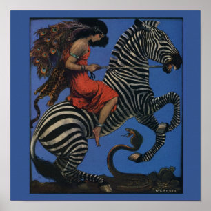 Vintages Zebra mit Art Nouveau Rider Poster