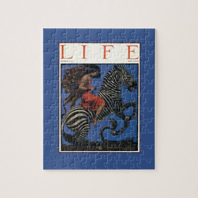 Vintages Zebra mit Jugendstil-Frau Print Puzzle (Vertikal)
