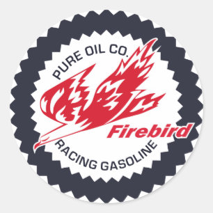 Vintages Zeichen für reinen Feuervogel Benzin Runder Aufkleber