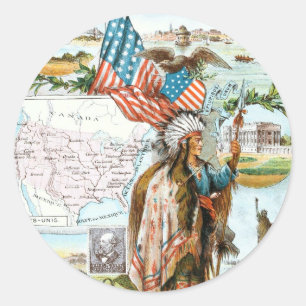 Vintages Zeichn: USA Collage Runder Aufkleber