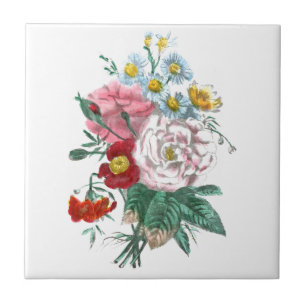 Vintages Zeichnen: Bengalische Rosen Fliese