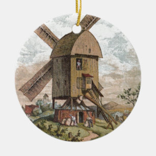 Vintages Zeichnen: Die alte Mühle Keramikornament