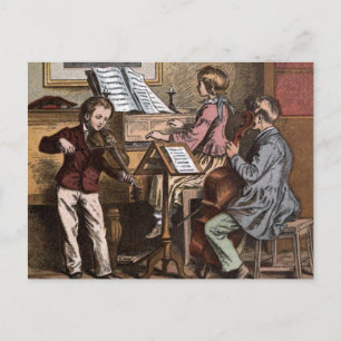 Vintages Zeichnen: Kinder in der Musik-Klasse Postkarte