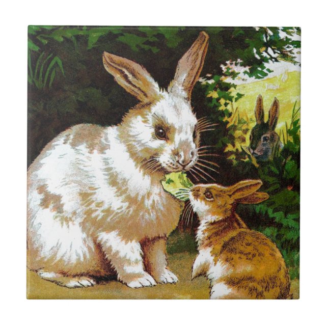 Vintages Zeichnen: Kleine Häschen Fliese (Vorderseite)