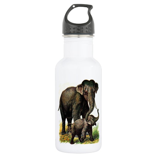Vintages Zeichnen: Mutter-Elefant mit Kalb Trinkflasche (Vorderseite)