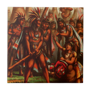 Vintages Zeichnen: Pocahontas, die indische Fliese