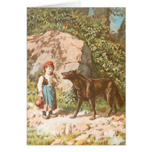 Vintages Zeichnen: Rotkäppchen und der Wolf