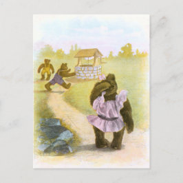 Vintages Zeichnen: Teddybären und ein Brunnen Postkarte