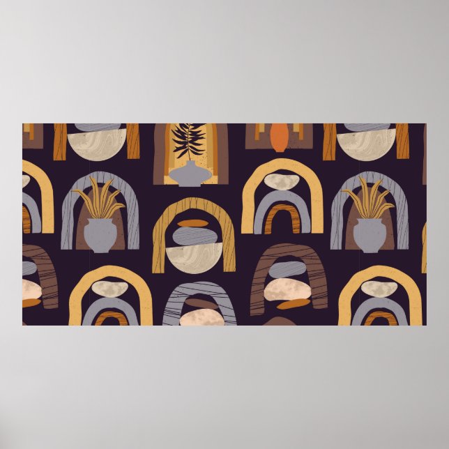 Vintages zeitgenössisches nahtloses Muster mit Äst Poster (Vorne)