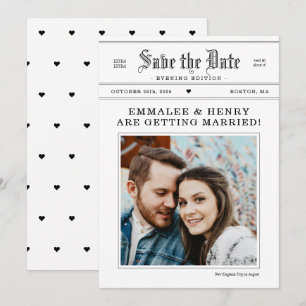 Vintages Zeitungs-Foto Hochzeit speichern Sie das  Einladung