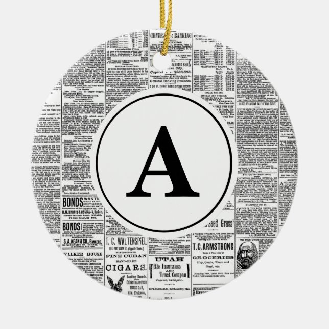 Vintages Zeitungsmonogramm Keramik Ornament (Vorne)