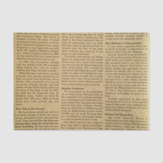 Vintages Zeitungspapier Seidenpapier (Vorderseite)