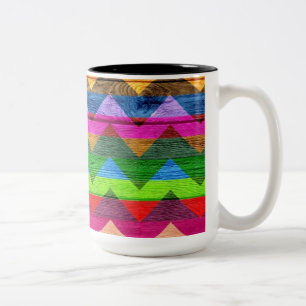 Vintages Zickzack Holz Abstrakt #4 Zweifarbige Tasse