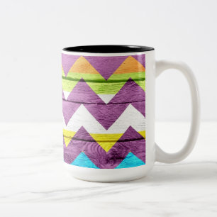 Vintages Zickzack Holz Abstrakt #6 Zweifarbige Tasse