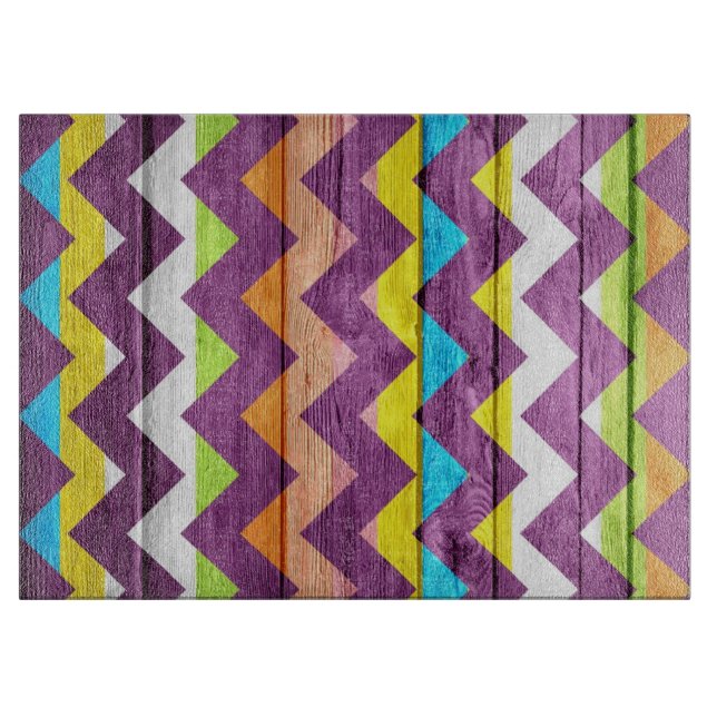 Vintages Zickzack Holz Abstrakt #9 Schneidebrett (Vorderseite)