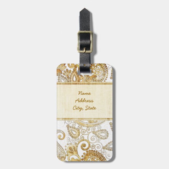 Vintages Zierblumenmuster 2 Gepäckanhänger (Vorderseite vertikal)