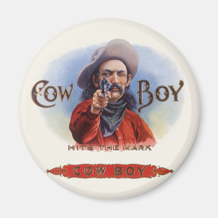 Vintages Zigar Label Kunst, Cowboy trifft auf Mark Magnet