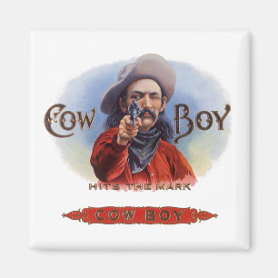 Vintages Zigar Label Kunst, Cowboy trifft auf Mark Magnet