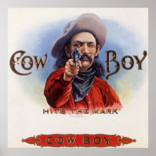 Vintages Zigar Label Kunst, Cowboy trifft auf Mark Poster