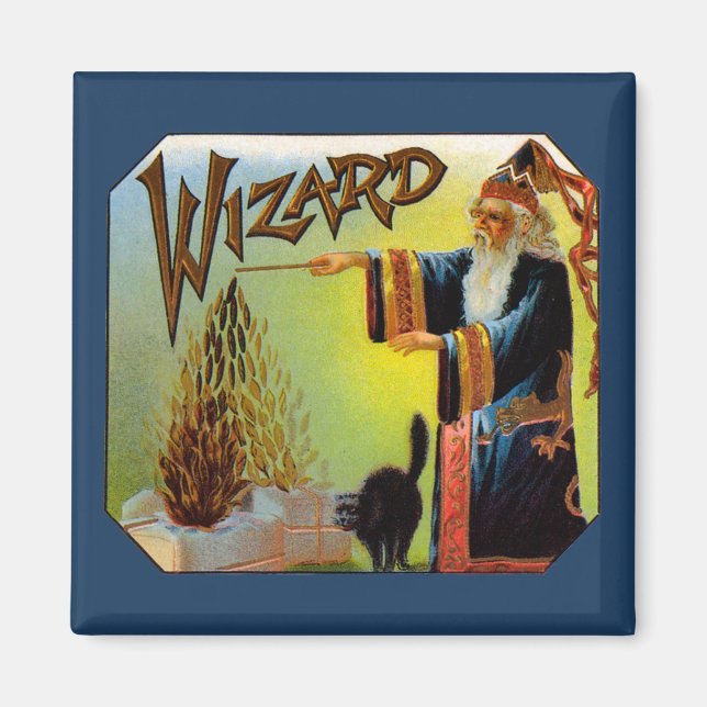 Vintages Zigarrenlabel, Zauberer mit schwarzer Kat Magnet (Vorne)