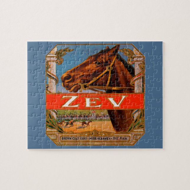 Vintages Zigarrensiegel, Zev-Race-Pferde, brauner  Puzzle (Horizontal)
