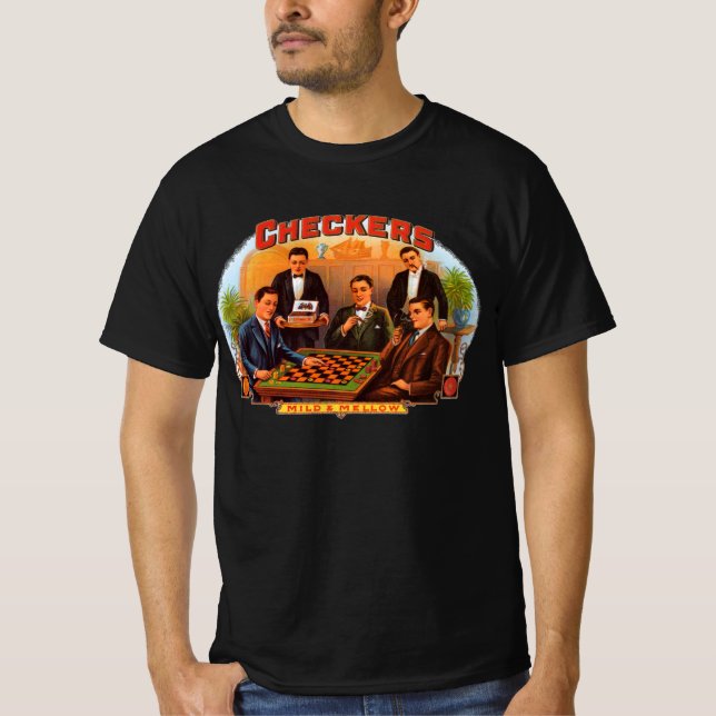Vintages Zigarrenzeichen Kunst, Schachbrett Milde  T-Shirt (Vorderseite)