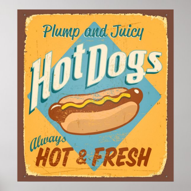 Vintages Zinnzeichen - Hot Dogs Poster (Vorne)