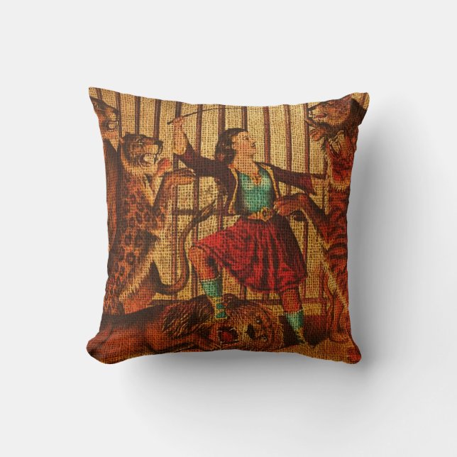 Vintages Zirkus-Löwe-zahmeres Kissen (Vorderseite)