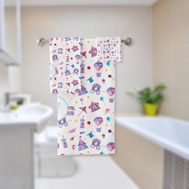 Vintages Zirkusmuster | Türkisblau Badhandtuch Set (Von Creator hochgeladen)