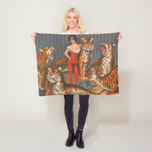 Vintages Zirkusposter der Frau mit sechs Tigern. Fleecedecke