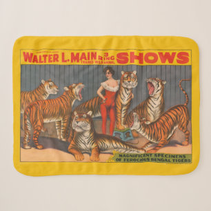 Vintages Zirkusposter der Frau mit sechs Tigern. Sherpadecke