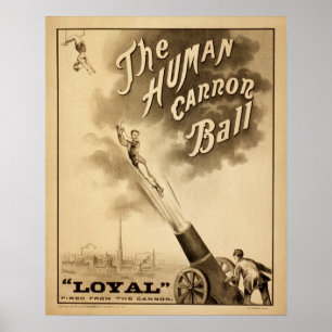 Vintages Zirkusposter des Menschen Cannon Ball Ret Poster