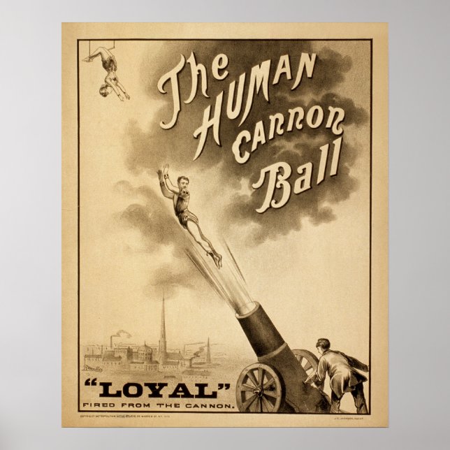 Vintages Zirkusposter des Menschen Cannon Ball Ret Poster (Vorne)