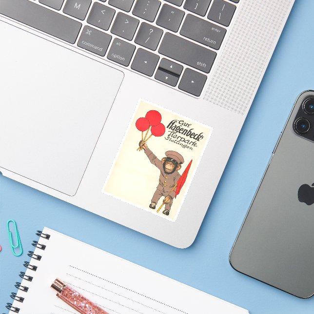 Vintages Zirkusposter eines Affen mit Balloons Aufkleber (Laptop mit iPhone)