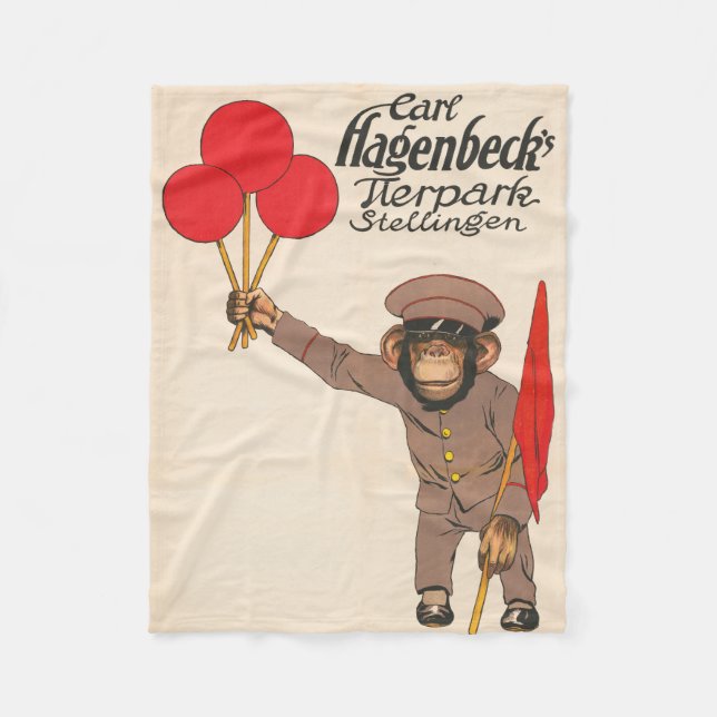 Vintages Zirkusposter eines Affen mit Balloons Fleecedecke (Vorderseite)