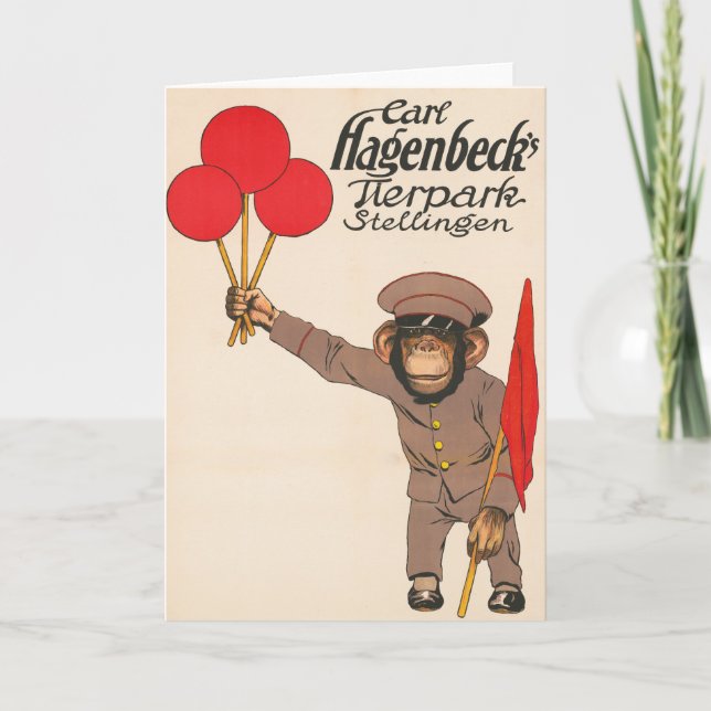 Vintages Zirkusposter eines Affen mit Balloons Karte (Vorderseite)