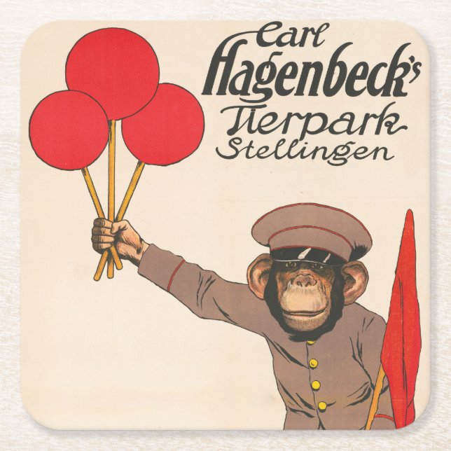 Vintages Zirkusposter eines Affen mit Balloons Rechteckiger Pappuntersetzer (Vorderseite)