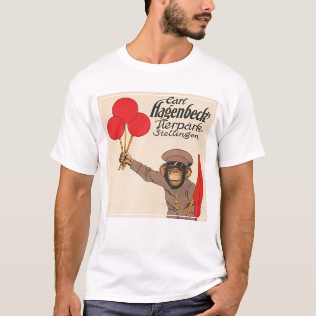 Vintages Zirkusposter eines Affen mit Balloons T-Shirt (Vorderseite)